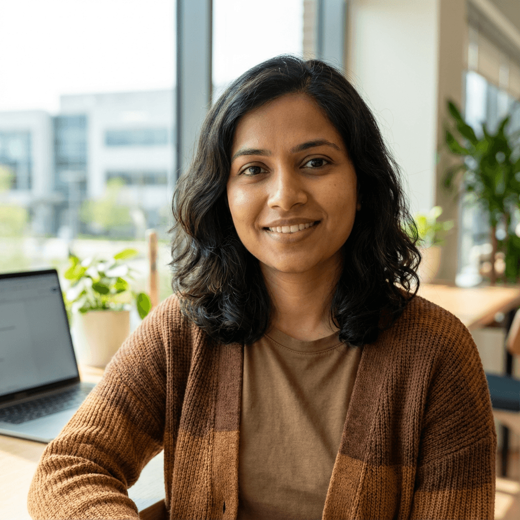 Priya S. in a blazer in a modern office